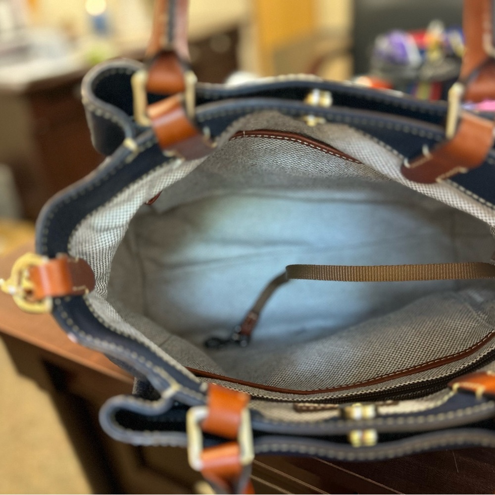 Dooney & Bourke Blue and Tan Satchel with Classic Design - Picture 3 of 10